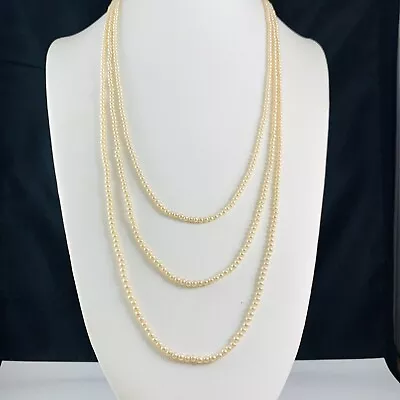 Vintage CROWN TRIFARI Three Strand Faux Pearl Necklace Gold Tone Clasp • $28.99