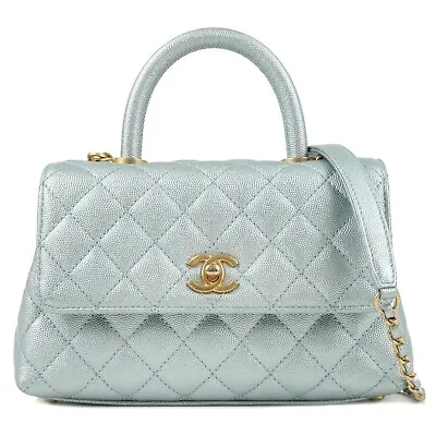 Auth CHANEL Matrasse Caviar Skin COCO Handle 2Way Bag Light Blue A92990 Used F/S • $11870