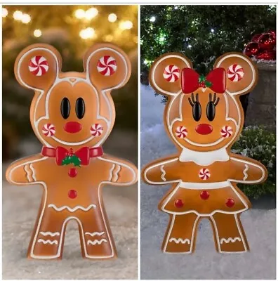 24 Gingerbread Mickey&Minnie Mouse Christmas Outdoor Décor Blow Mold LED Lighted • $97.95