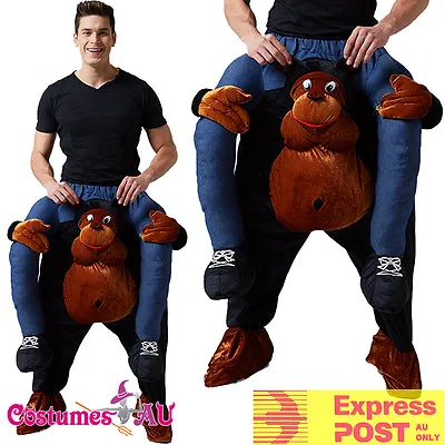 Mens Gorilla Costume Shoulder Carry On Piggy Back Ride Me Zoo Party Mascot • $31.31