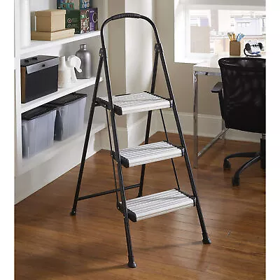 3 Wide Step Folding Step Stool Lightweight Steel Frame Large Aluminum Steps • $64.99