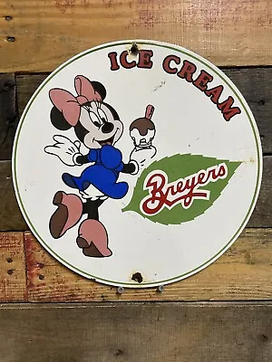 Vintage Breyers Ice Cream Porcelain Sign Minnie Mouse Gas & Oil Confectionery • $185