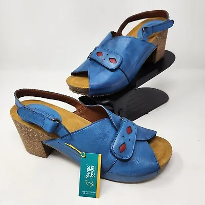 New Sergio Tomani Womens Leather Heeled Pluma Azul Blue Sandals EU 41 US 9.5-10 • $99.99