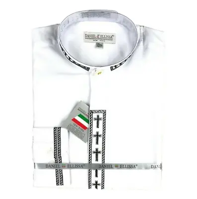 Daniel Ellissa Men's Clergy Shirt White Black Cross Embroidery Sizes 15.5 - 20.5 • $33.99