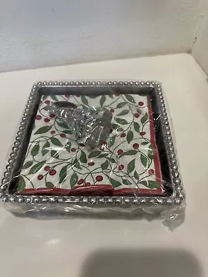 New  Mariposa Silver Cocktail Napkin Holder Tray With Weight And Napkins 6” • $29.99