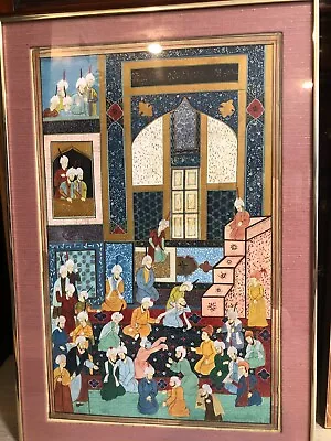 Vintage Middle East India Islamic Original Painting Framed 18 1/2  X 30  Image • $229.99