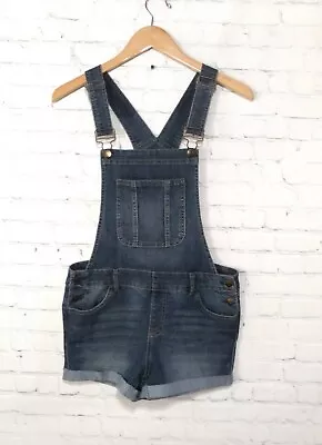 Blue Spice Denim Bib Overall Dark Wash Rolled Cuff Stretch Shorts Size 11 • $22.50