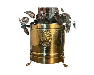 Mid Century Modern Hollywood Regency Footed Brass Lion Head Bristol Planter • $395