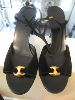 Womens Gucci Black Suede Gold G Sandal Shoes Sz 8 1/2b Lqqk!!! • $99.88
