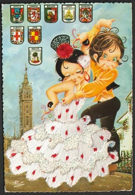 £3.50 • Buy EMBROIDERED SILK Postcard Spanish Dancer Children