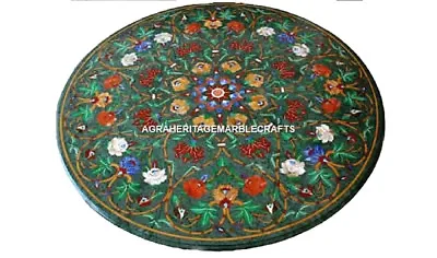 24'' Marble Granite Top Coffee Round Table Marquetry Inlaid Mosaic Decor H3153 • $861.97