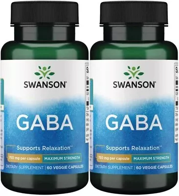 Swanson Gaba Maximum Strength 750 Mg 2X 60 Veggie Capsules Stress Relaxation • $15.75