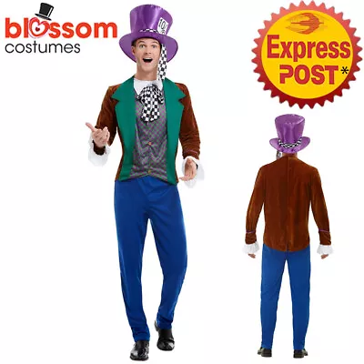 CA1133 Mens Mad Hatter Alice In Wonderland Halloween Book Week Costume + Hat • £40.75