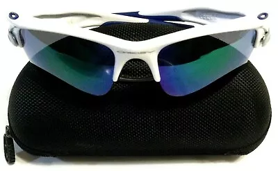 RARE OAKLEY FAST JACKET SUNGLASSES White Frames Blue Icons Blue Iridium Lenses • $449.99