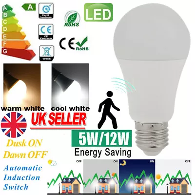 LED Sensor Light Bulb E27 Dusk To Dawn Light Bulbs Lamp Home Saving Energy UK • £5.99