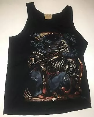 Grim Reaper Scythe Horse Rider Skull Dark Fantasy Black Halloween Tank Top XL • $16.96