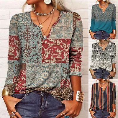 Womens Printed Tops Ladies Loose Shirts Tee Long Sleeve Blouse T-Shirt Plus Siz • £7.86