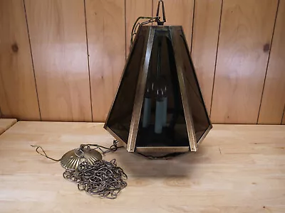 Vintage MCM Smoked Glass Hanging Swag Lamp TESTED • $125