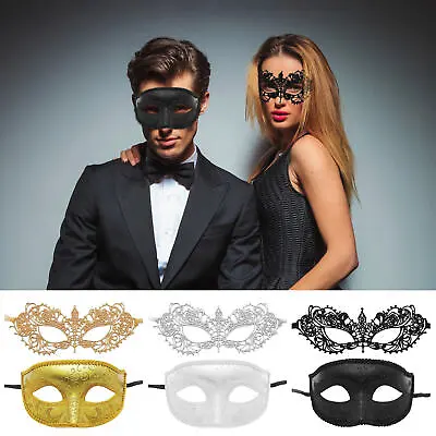 1 Pair Masquerade Masks For Couple Couple Venetian Woman Lace And Men PP Masques • £6.47