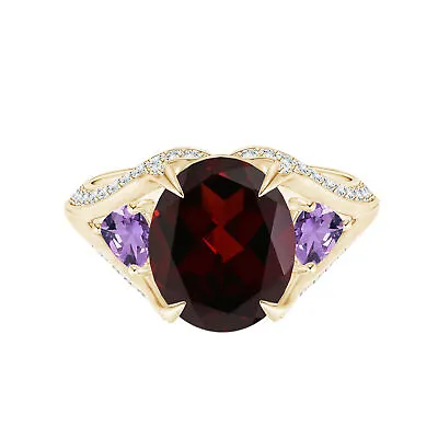 Oval Garnet & Pear Tanzanite Solitaire Accents Women Ring 10k Yellow Gold • £260.49