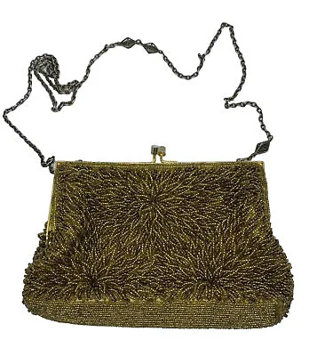 Vintage Walborg Hand Beaded Evening Cocktail Purse Bag Clutch Gold Hong Kong • $24.97