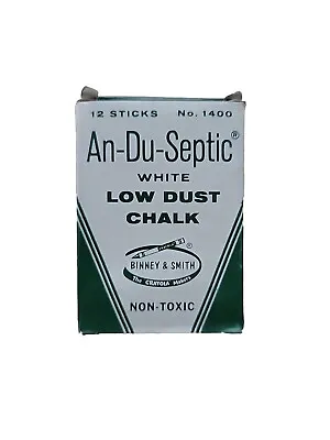 Vintage An-Du-Septic No.1400 Binney Smith White Dustless Chalk 12 Sticks Damaged • $22.35