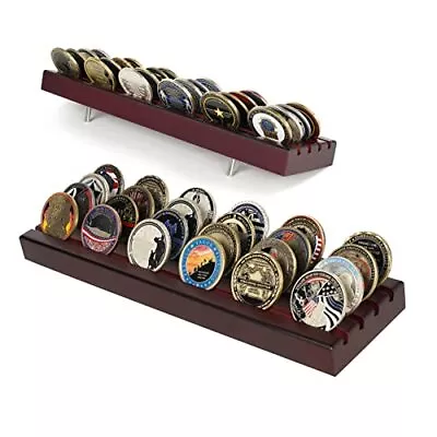 Challenge Coin Display Stand 4 Row Wooden Military 4 Rows Long Mahogany Finish • $28.46