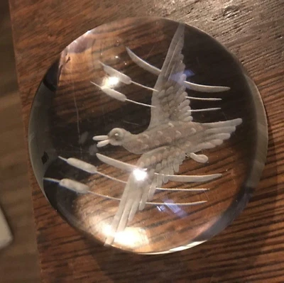 $79 • Buy Vintage Val St Lambert Flying Duck In Cattails Art Glass Paperweight