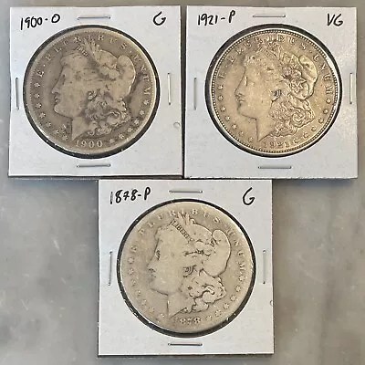 Lot Of (1) 1900-O (1) 1921-P (1) 1878-P Morgan Dollar - G - VG - 90% Silver • $105.95