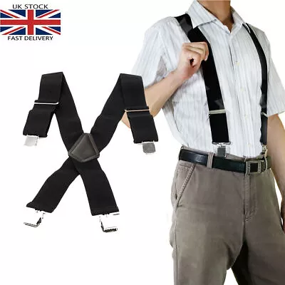 £9.49 • Buy Work Trouser Braces 50mm Highly Elasticated Unisex Suspenders Black Elastic UK