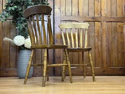 Antique Pair Elm Kitchen Chairs  Very Rustic Victorian Farmhouse Dining Chairs • £185