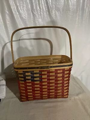 Vintage Flag Bradford Basket Co. Large Basket & Plastic Liner Signed Hand Woven • $24