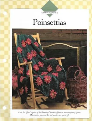 Poinsettia Granny Square Afghan Crochet Single Pattern Vanna White  • $3.97