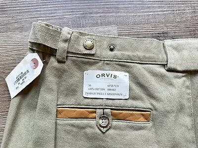 Orvis Zambezi Twill Cargo Pants Size 36 Brown Heavy Cotton Leather Trim NWT • $52.95