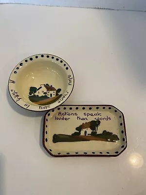 Motto Ware Pottery Trinket Tray Plate And Bowl Vintage • $15