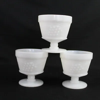 Lot Of 3 Vintage Anchor Hocking Milk Glass Dessert Goblets Grapes Pedastal • $23.74