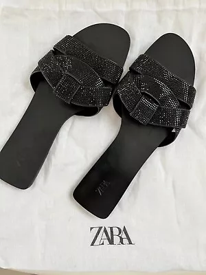 Zara Rhinestone Crisscross Flat Sandals • $39