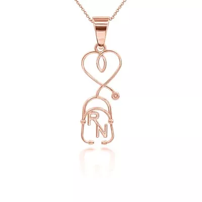 10K Solid Gold Registered Nurse Stethoscope Pendant Necklace [DRAFT] • $204.24