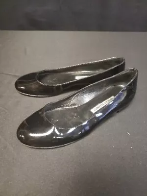 Manolo Blahnik Ballet Flats Black Patent Leather Round Toe Shoes 38.5 EU / 8 US • $54.95