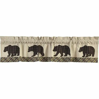 New Hunting Camp Cabin Lodge Green Plaid BROWN BEAR VALANCE Window Topper 72  • $31.95