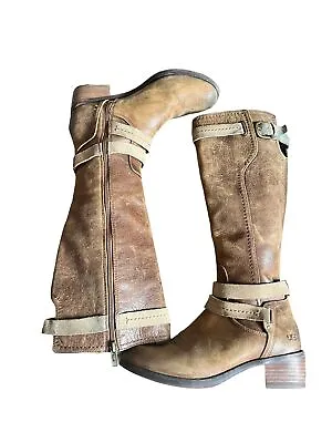 UGG Darcie Tall Riding Boots Womens Size 7 EUR 38 Brown Leather Bayou Plaid Zip • $68