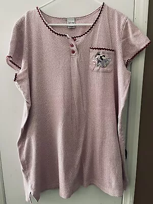 Disney Nightgown Women 1X Pink Check Cotton Mickey Minnie Mouse Embroidered • $14