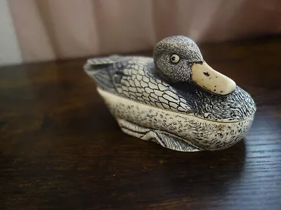 Scrimshaw Duck Faux Scrimshaw Trinket Ring Box Vintage Made In GREAT BRITAIN • $4.99