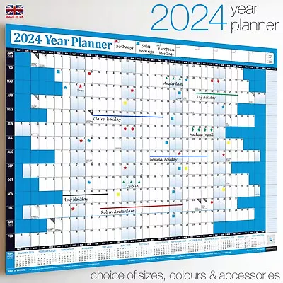 2024 Year Planner Wall Chart+Calendar+Holidays✔Staff✔Office✔WIDEST RANGE ON EBAY • £24.99