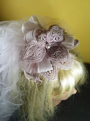 Women's Vintage Fascinator Hat With 18  Veil & Lace Flower Petals Wedding Bridal • $9.99