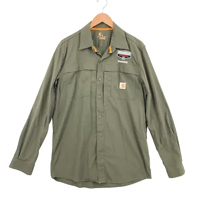 $39.77 • Buy Carhartt Bassmaster Marshal Shimano Men's Green Cotton Long Sleeve Shirt Size M
