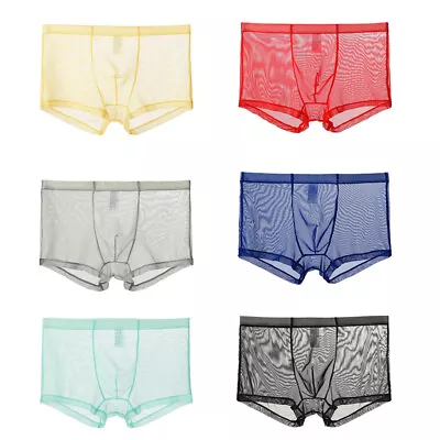 Sexy Men's See-through Boxer Briefs Sheer Mesh Pouch Underwear Panties Lingeries • $2.49