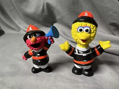 Vintage 3” SESAME STREET Firefighter Big Bird And Elmo Figures Cake Toppers -S1 • $13