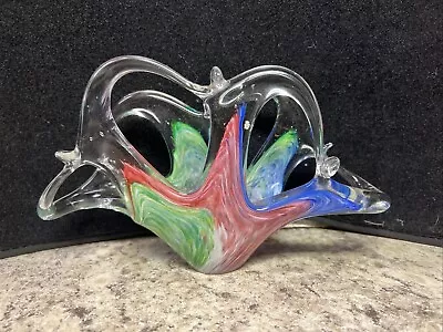 Murano Venetian Hand Blown Art Glass Blue Pink Napkin Letter Holder Exclnt Cond • $44