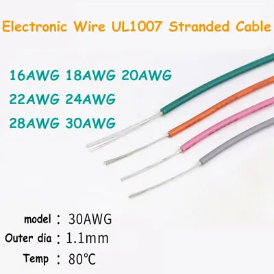 £1.55 • Buy Flexible Electronic Wire UL1007 Stranded Cable 16-30AWG Copper Tinned Colourful